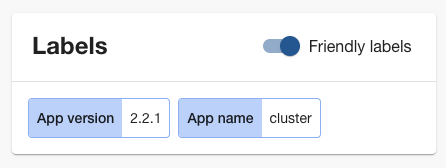 Screenshot shows two labels with a blue background, one “App version” and one “App name”
